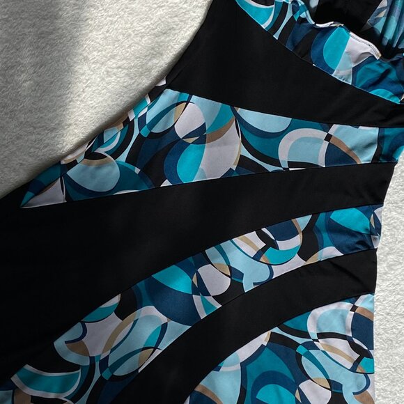 Women's Colorblock Geometric Turquoise, Black, and Tan Halter Top Dress M - Picture 11 of 15